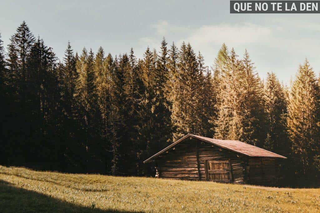 brown wooden house near green trees under white clouds during daytime