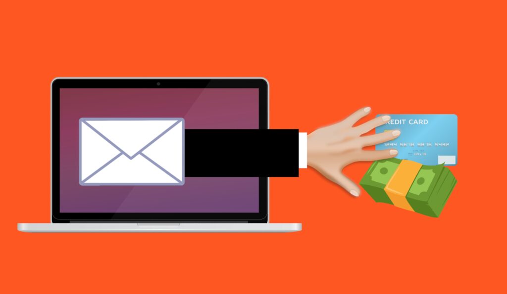 Ilustración de un correo electrónico fraudulento de phishing